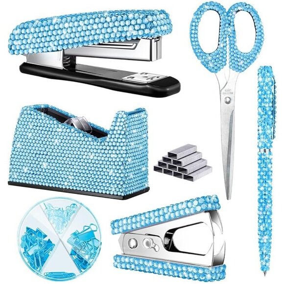 NEW Sparkling Bling Swarovski Crystal Rhinestone Desk Set Pink Turquoise…